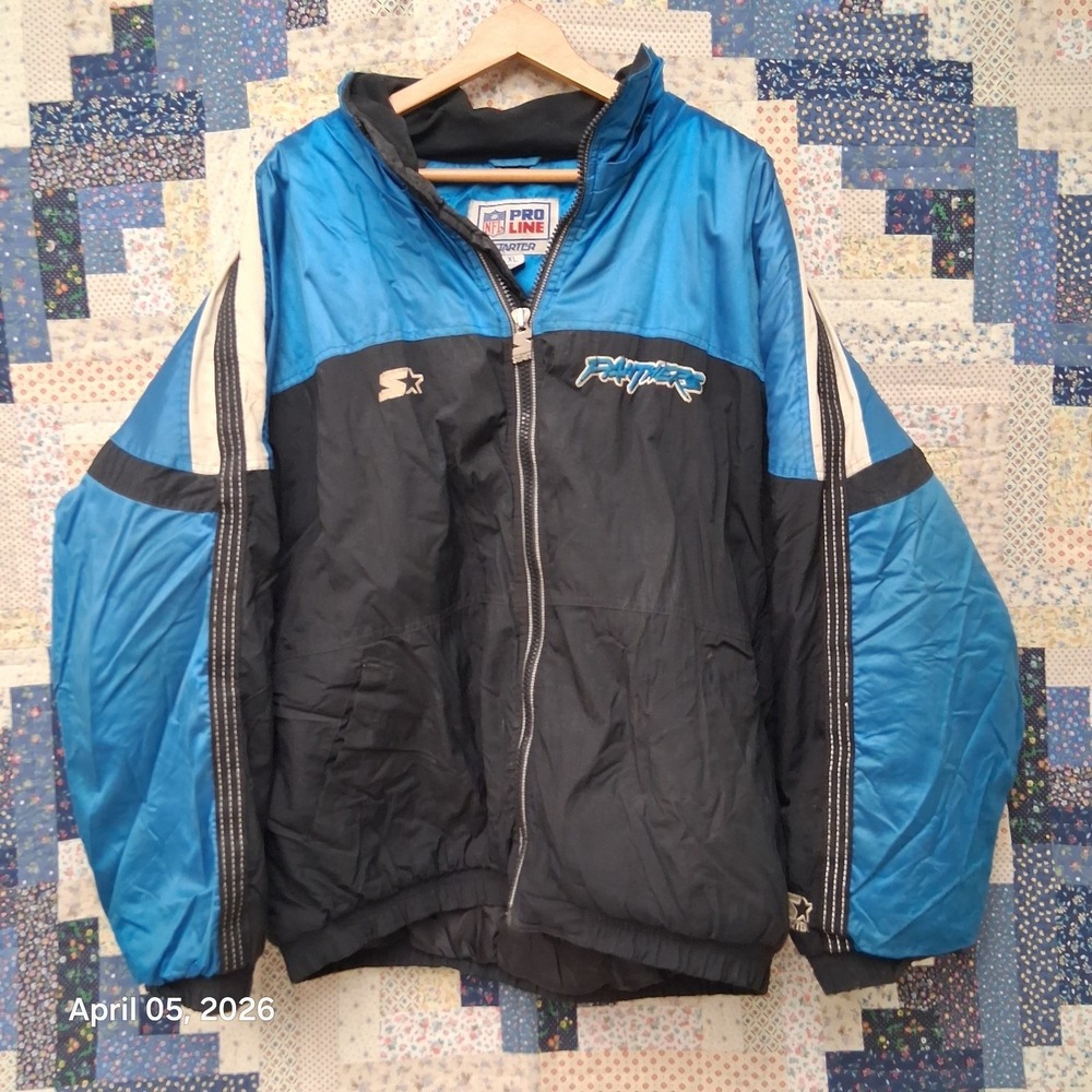 Vintage Starter Pro Line North Carolina Panthers Jacket Size XL Full Zip 90s